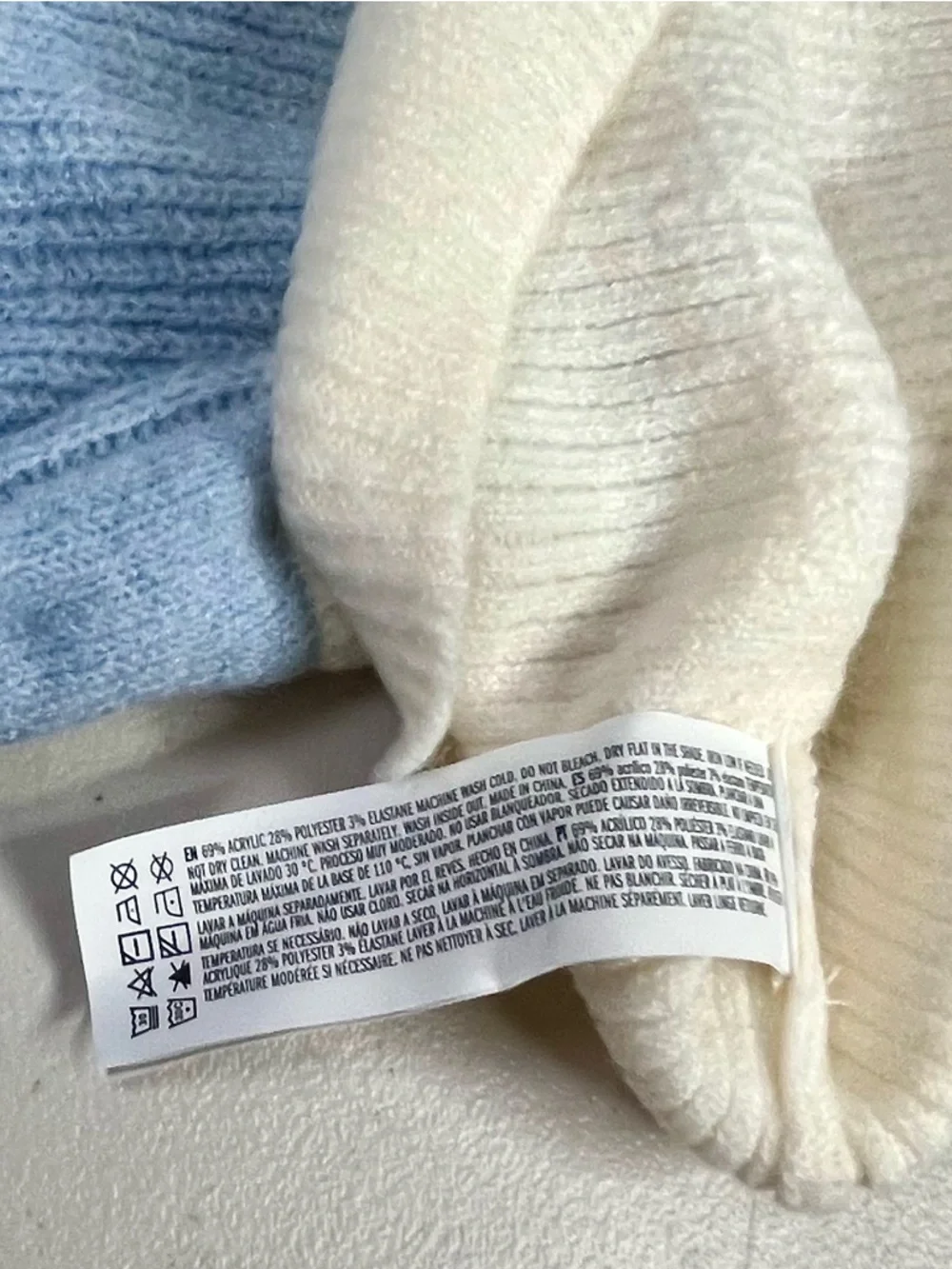 Forever 21 White & Light Blue 'SKI VERMONT' Stripe Knit Pullover